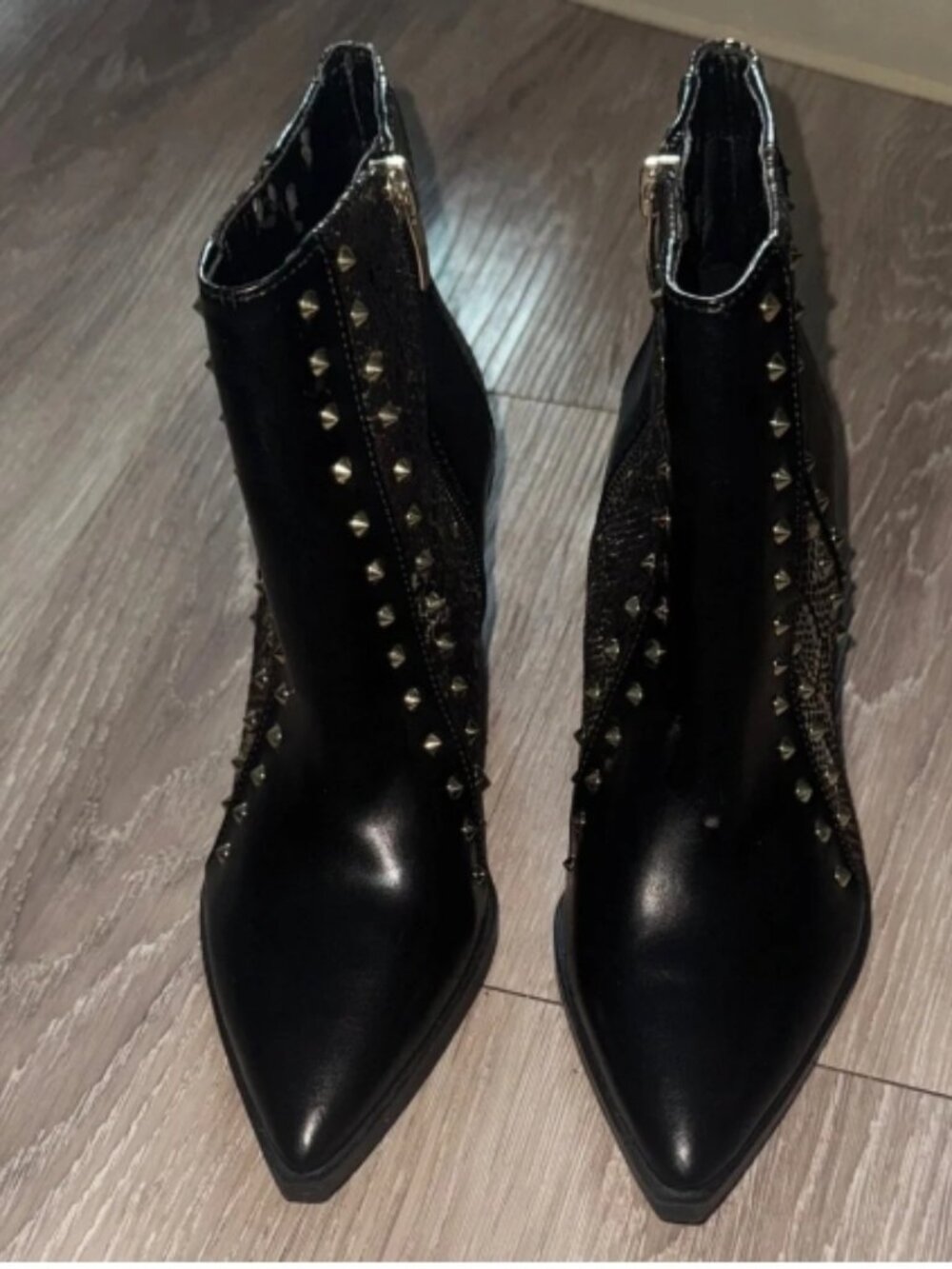 Black Studded Pointed Toe Ankle
